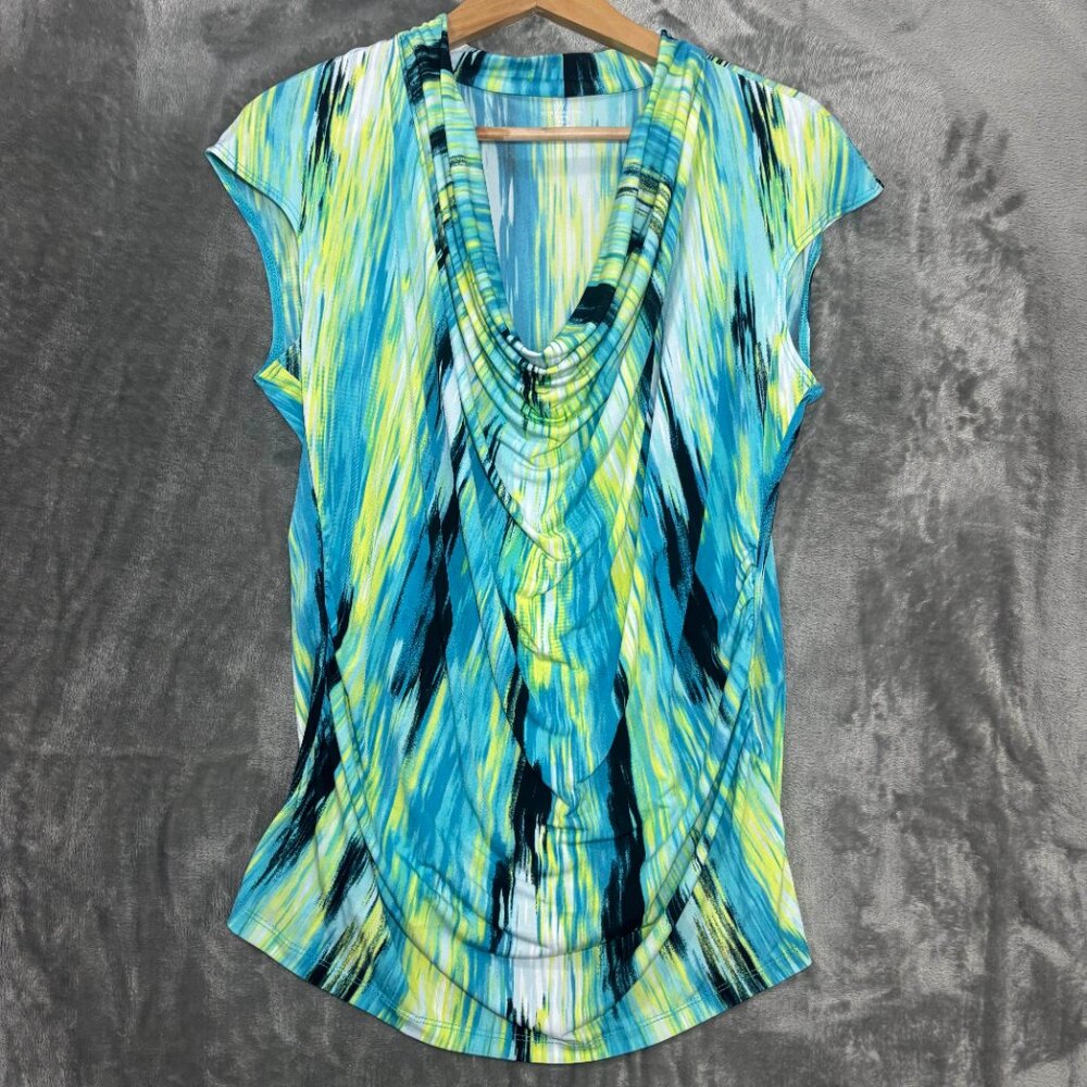 Worthington‎ Womens Cap Sleeve Multi Cowl Neck Retro Office Teacher Petite XL